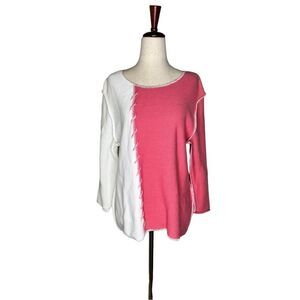 Cotton Country Canada sweater women’s size medium knit pink & white long sleeve